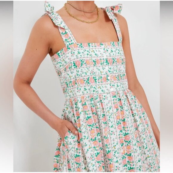 Tuckernuck by Hyacinth House Sz L Floral Lupine Bow Square Neck Midi Dress - Picture 4 of 16